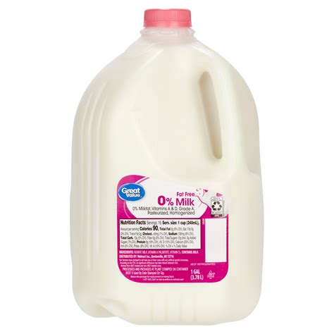 Great Value Fat Free Milk Gallon 128 Fl Oz Walmart