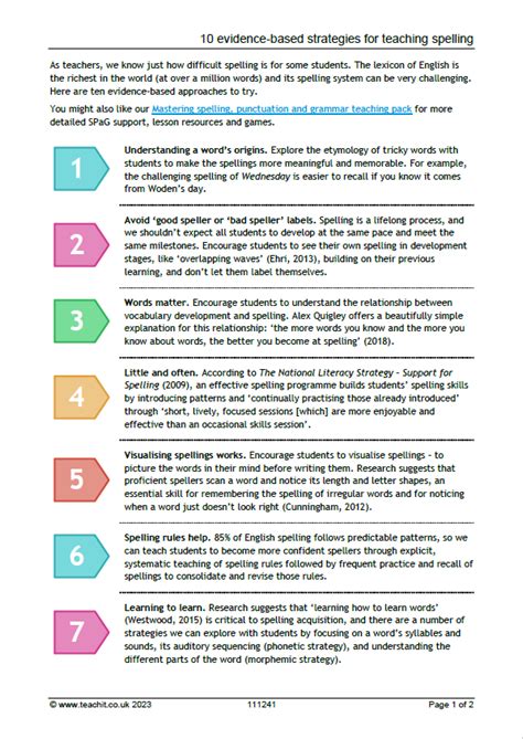 Spelling Strategies For Teachers Ks English Teachit