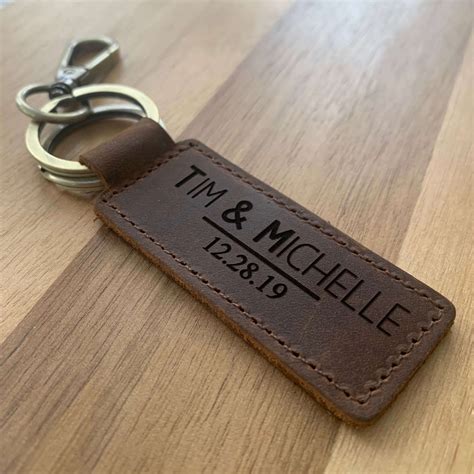 Personalized Leather Keychain For Men Or Women Leather Anniversary