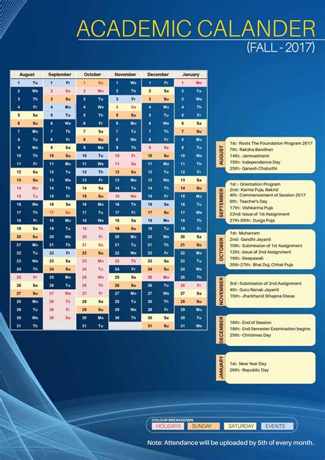 Academic Calendar Fall 2017 Jharkhand Rai University Jru Ranchi