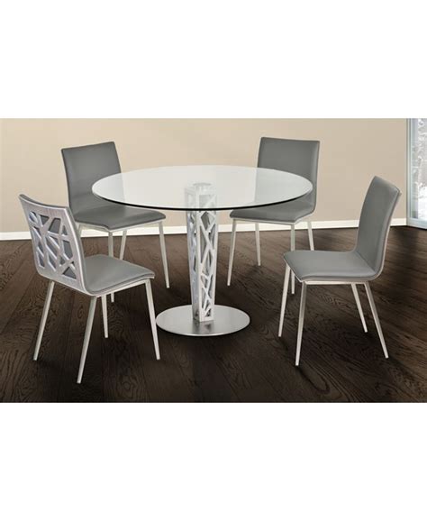 Armen Living Crystal 48 Round Dining Table In Gray Walnut Veneer Column And Brushed Stainless