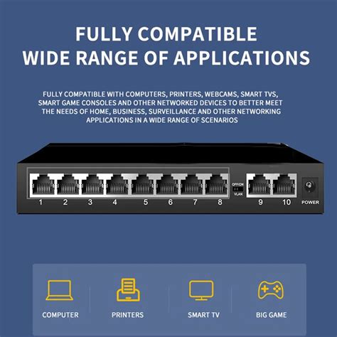 Fpwngl 10 Port Gigabit Network Switch 1000mbps Ethernet Switch Rj45 Lan Hub Desktop Fast Switch