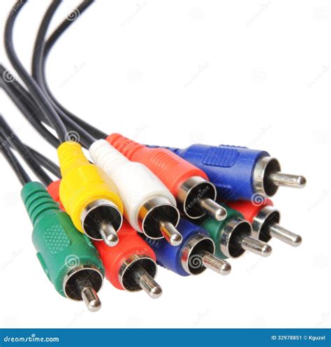 Colored Av Cable, Isolated on White. Video and Audio Cable Plugs Stock ...