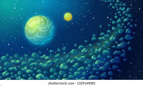 Asteroid Belt Space Cosmic Cartoon Background Stock Vector (Royalty ...