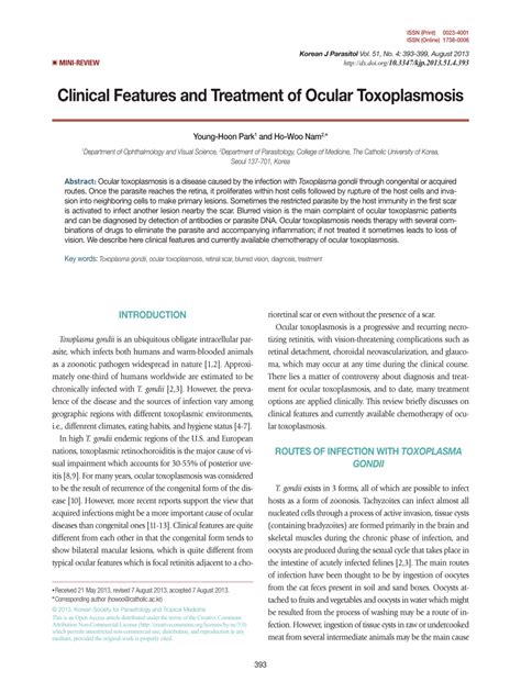 (PDF) Clinical Features and Treatment of Ocular Toxoplasmosis