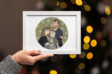 Cute Family Portrait With Pets, Illustration From Photo, Handmade Family Portrait, Couple Gift ...