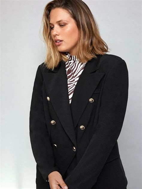 Plus Notched Collar Buttoned Front Asymmetrical Hem Blazer Shein Usa Blazer Asymmetric Hem