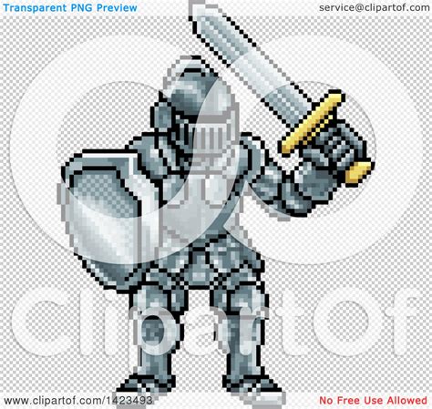 Clipart of a Retro 8 Bit Pixel Art Video Game Styled Knight - Royalty ...