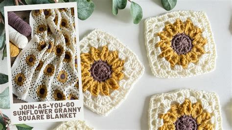 Sunflower Granny Square Blanket Join As You Go Jayg Joining Technique