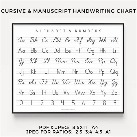 Cursive & Manuscript Print Handwriting Chart Horizontal Printable Alphabet ABC Poster Homeschool ...