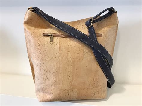 Cork Shoulder Bag Natural And Blue Cork Vegan Cruelty Free Eco Friendly