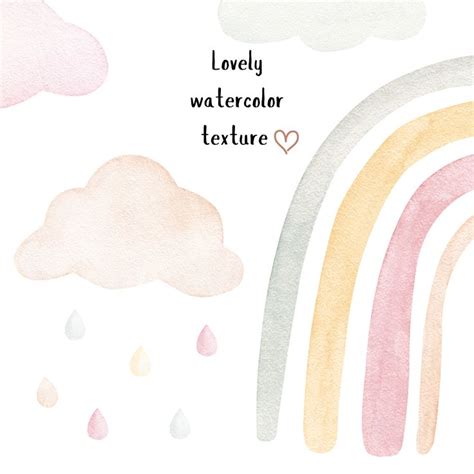 Watercolor Rainbow Clipart Boho Clipart Clouds Clipart Sky Clipart