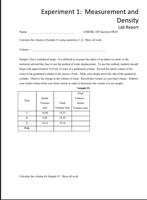 Solved Experiment 1: Measurement and Density Lab Report | Chegg.com 