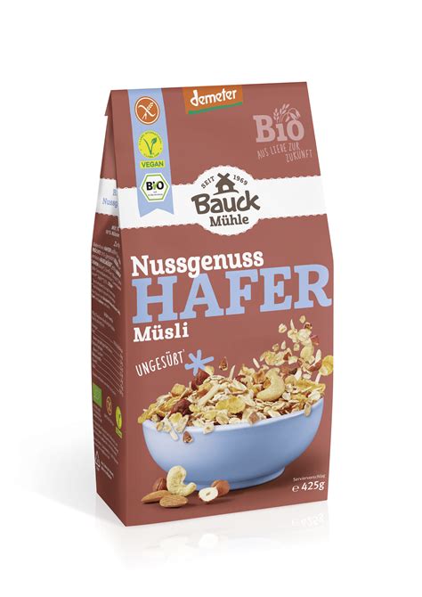 Bauck Mühle Bio Hafer Müsli Nussgenuss Demeter glutenfrei 8 x 425g