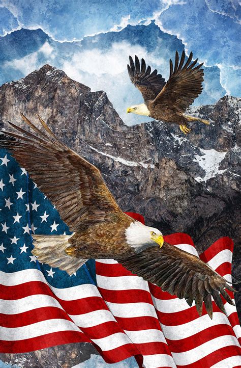 Patriotic 28 Inch Panel Digital Print Soaring Eagles Us Flag