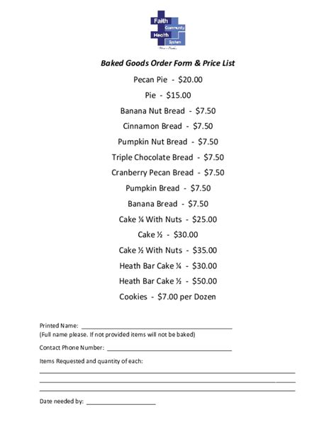 Fillable Online Free Bakery Order Forms Templates Fax Email Print Pdffiller