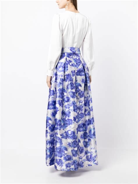 Sachin Babi Zoe Belted Floral Print Gown In Blau Modesens