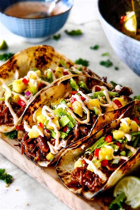 Asian Caramel Pulled Pork Tacos With Pineapple Snow Pea Slaw