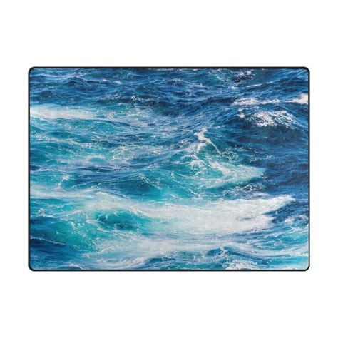 Naanle Blue Sea Waves Area Rug 5x7 Atlantic Ocean Waves Polyester