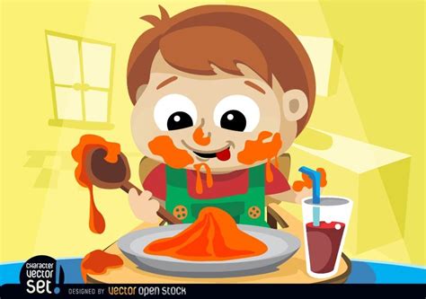 Child Messy Eating Vector Download