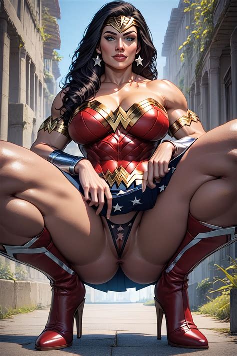 Wonder Woman Presenting Ass Bottom Up Upskirt Squatting AI Porn