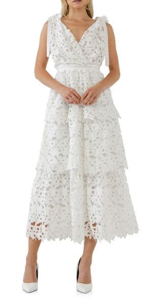 Endless Rose Floral Lace Tiered Dress In White