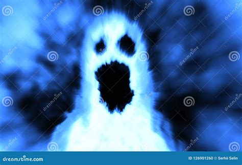 Scary Ghost Character Face Blue Color Stock Illustration