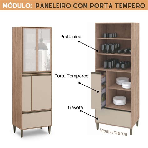 Cozinha Modulada Completa De Canto Catharina Vidro Reflecta Pe As Em Mdf Amadeirado Nude