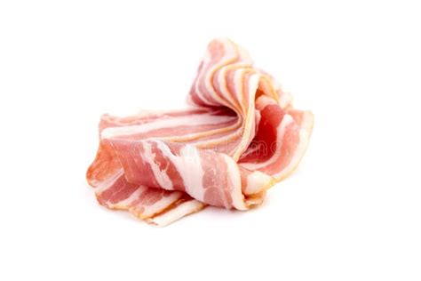 Bacon Strips Raw Smoked Pork Meat Slices Isolated On White Stock Image