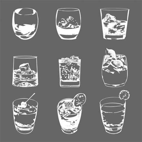 Cocktails Set Vector Glasses Collection Drinking Whiskey Party Menu