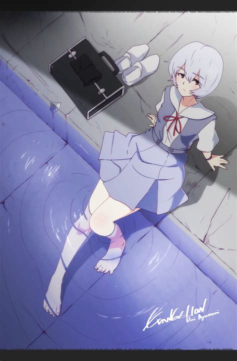 Safebooru 1girl Arm Support Ayanami Rei Barefoot Character Name