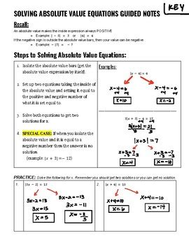 Solving Absolute Value GUIDED NOTES By Math Help Please TPT