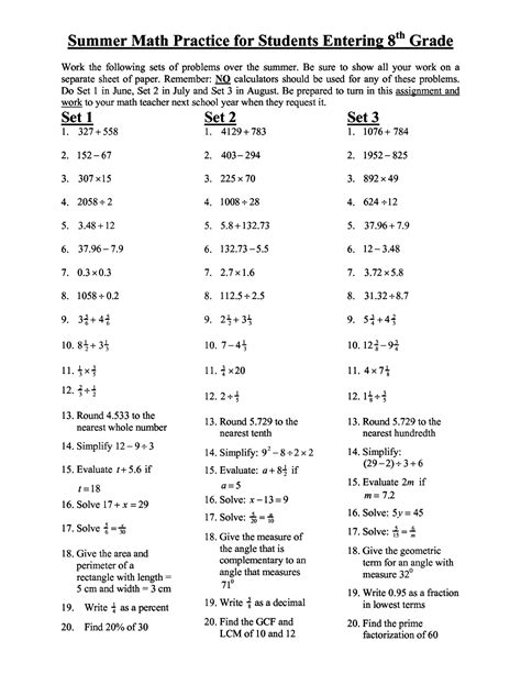 Free 8th Grade Math Workbook Puzzles