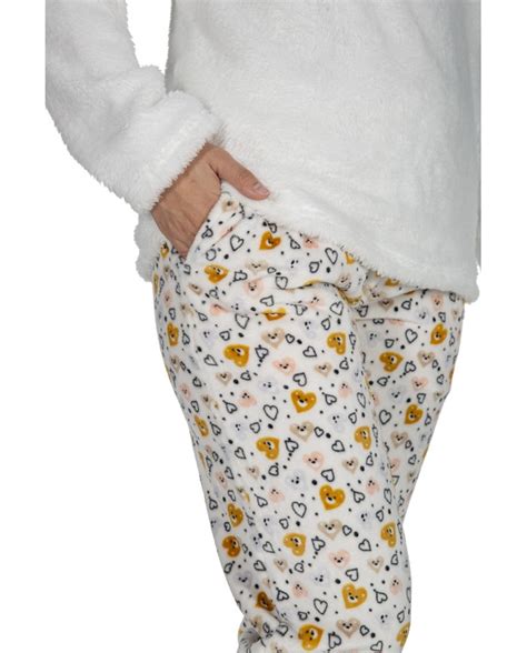 Pijama Mujer De Coralina Combinado Blanco Sleeping Teddy Bikini Bikini