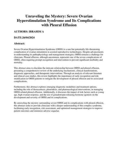 Pdf Unraveling The Mystery Severe Ovarian Hyperstimulation Syndrome