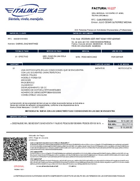 Factura FT125 Forza - 612- Personas Físicas con Actividades