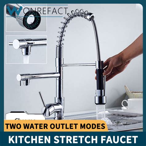 Pull Out Water Tap Kitchen Sink Faucet Hot And Cold Water Chrome Polished Faucet Nozzle Flexible