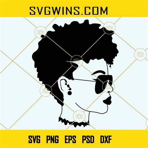 Nubian Woman With Sunglasses Svg Afro Woman With Earrings Svg Short Hair Black Woman Svg