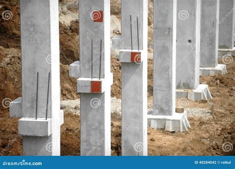 Concrete Pillars Base For Structure Of The House With Wooden Carcass