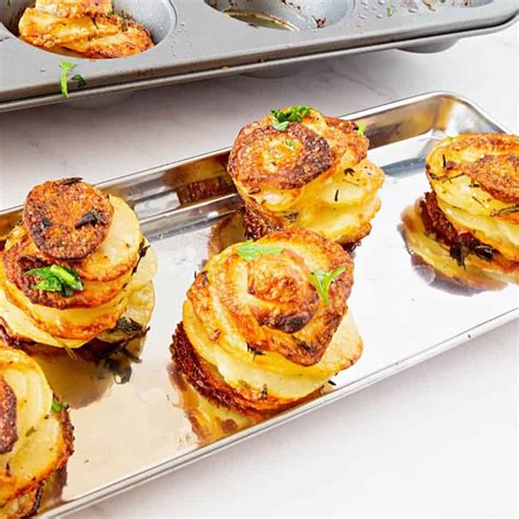 Parmesan Crispy Stacked Potatoes In Muffin Pan Perfect Side Dish