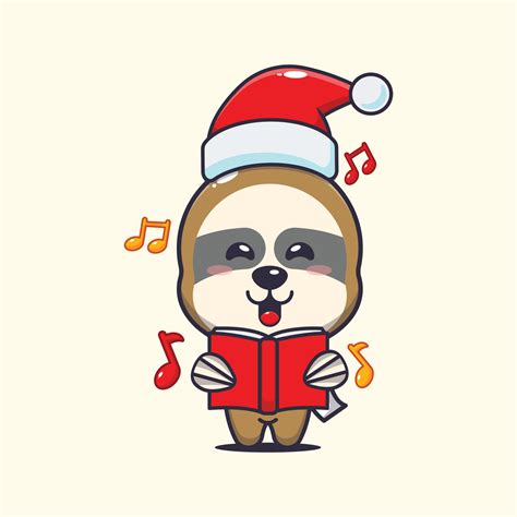 Cute Sloth Sing A Christmas Song Cute Christmas Cartoon Illustration