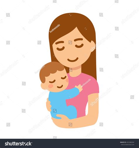 Cute Cartoon Mother Baby Embrace Young Stock Vector (Royalty Free ...