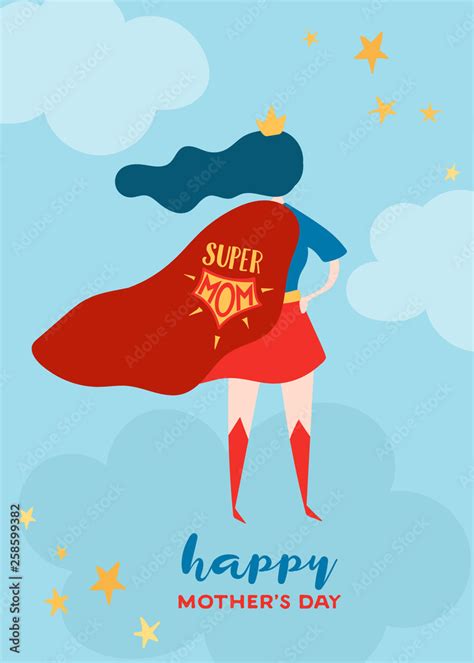 Mothers Day Greeting Card With Super Mom Superhero Mother Character In