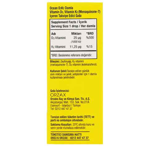 Orzax Ocean D3K2 Damla 20 ML D3 K2 Vitamini | Nar Ecza