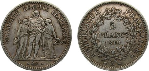 1849A Paris Mint France Second Republic 1849A 5 Francs Hercules 2nd