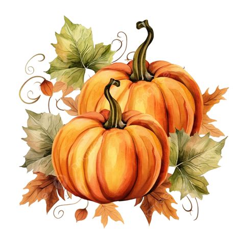 Pumpkin Leaves Watercolor Vector Illustration Thanksgiving Halloween Watercolor Pumpkin Png