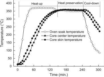 A typical annealing profile of oven soak temperature and core ...