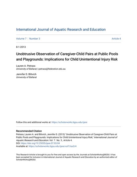 Pdf Unobtrusive Observation Of Caregiver Child Pairs At Public Pools