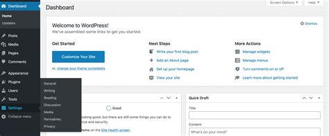 Settings Learn Wordpress