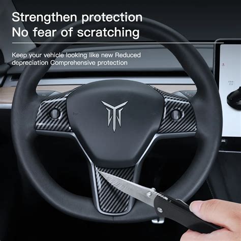 Yonzee Tesla Carbon Fiber Steering Wheel Decor Cover Stickers For Tesla